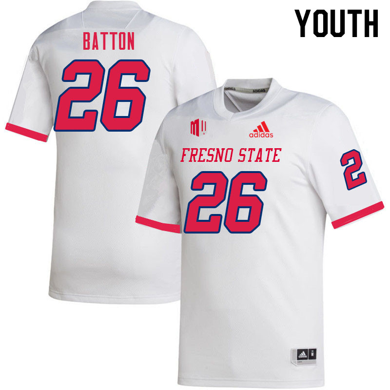 Youth #26 Isaiah Batton Fresno State Bulldogs College Football Jerseys Sale-White